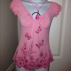 Beautiful pink butterfly top spandex formfitting