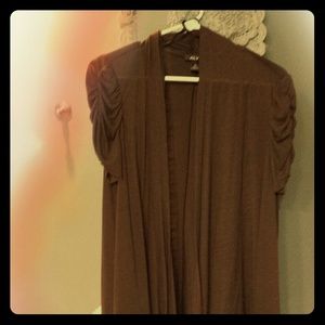 Chocolate brown cotton button less cardigan