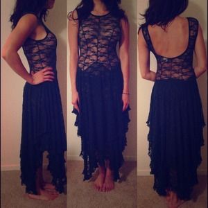 Free People Emerald green lace dress