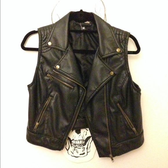H&M black leather vest