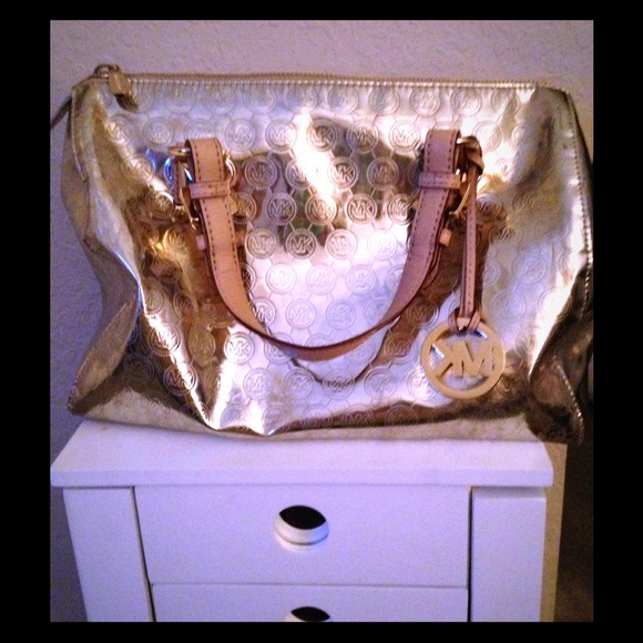 Authentic Gold Michael Kors Large Gold Satchel