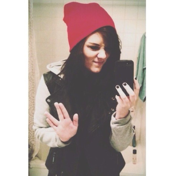 Red beanie.