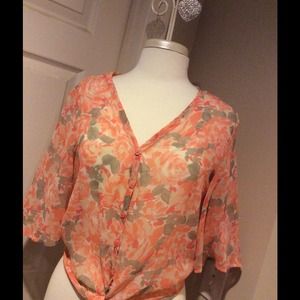Sheer floral print blouse