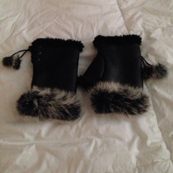 Cut off leather fur gloves