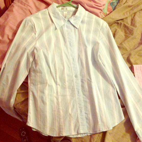 Women's blue and white stripped button up shirt