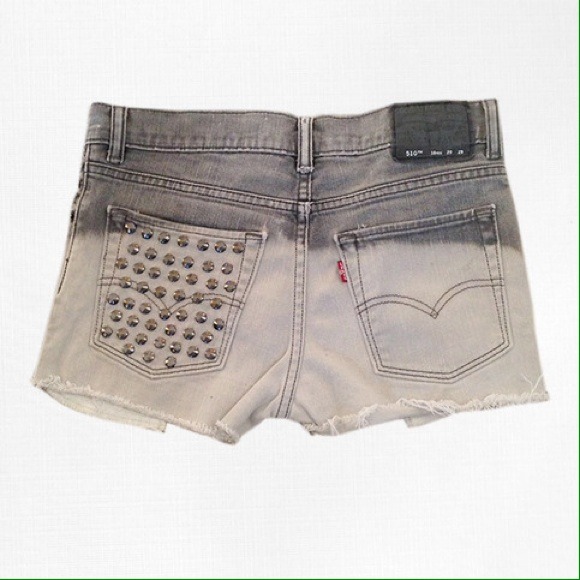 SOLD Grey Ombre Bleached Levis Denim Cutoff Shorts - Picture 2 of 3