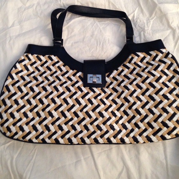 Rafe geometric tan white black leather purse new