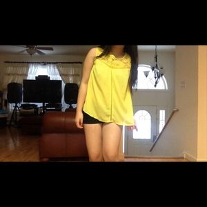 Yellow Crocheted Pattern Tank Top