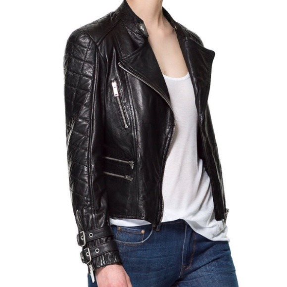 Authentic Zara Real Leather Motorcycle Jacket used