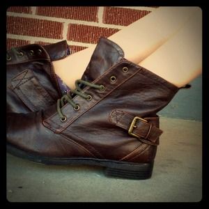 Brown ankle combat boots Report