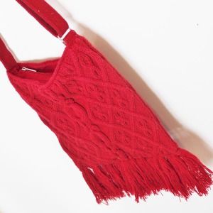 Red Knit Cross Body Bag Fringe