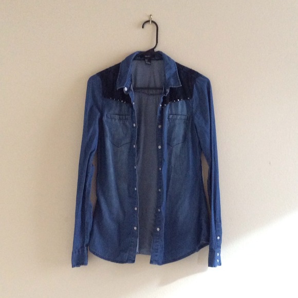 Denim Lace Studded Jacket size S