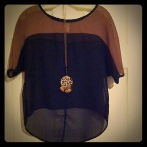 Brown and black see through top with necklace