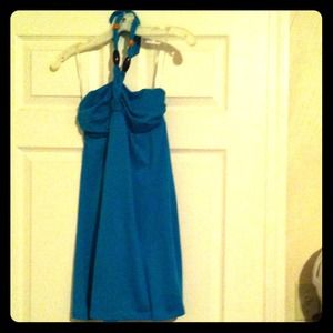 Cute teal sundress with halter top