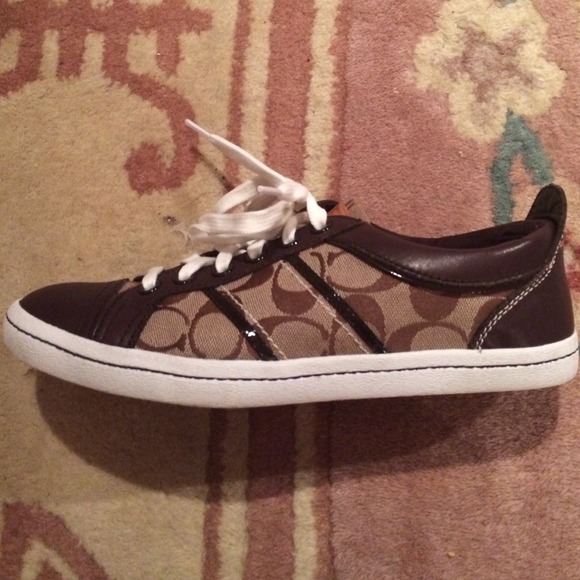 Brown and tan coach sneakers