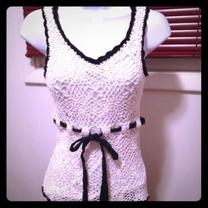 White and black lace top