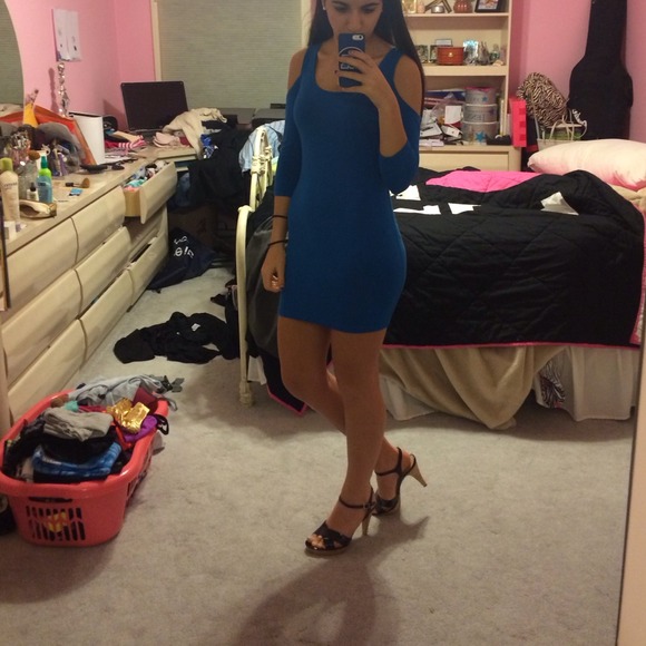 Blue cold shoulder dress