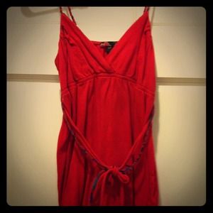 Red tank, colorful twisted straps