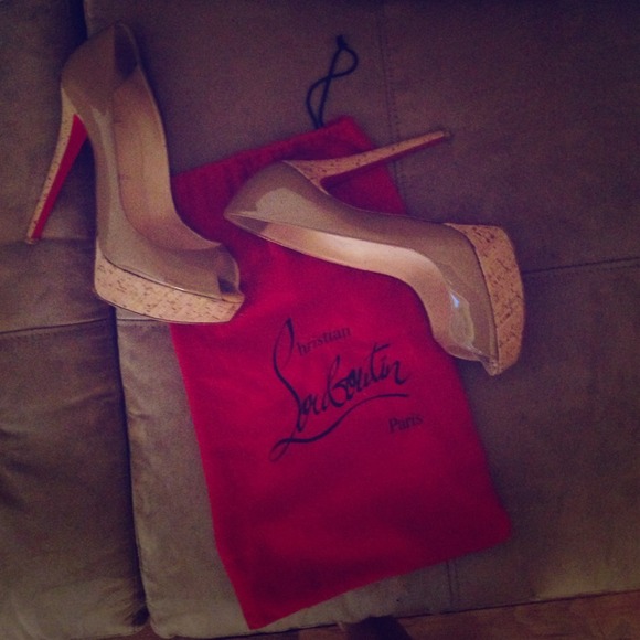 Authentic Christian Louboutin Beige Cork Peep Toe