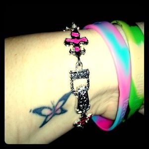 Fleur De Lis pink and black bracelet