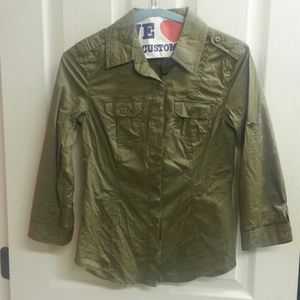 Army green button down blouse