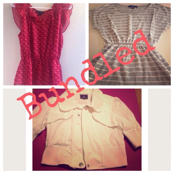 2 tops and a white cropped jacket