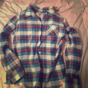 SOLD IN BUNDLE Ocean blue & brown flannel button