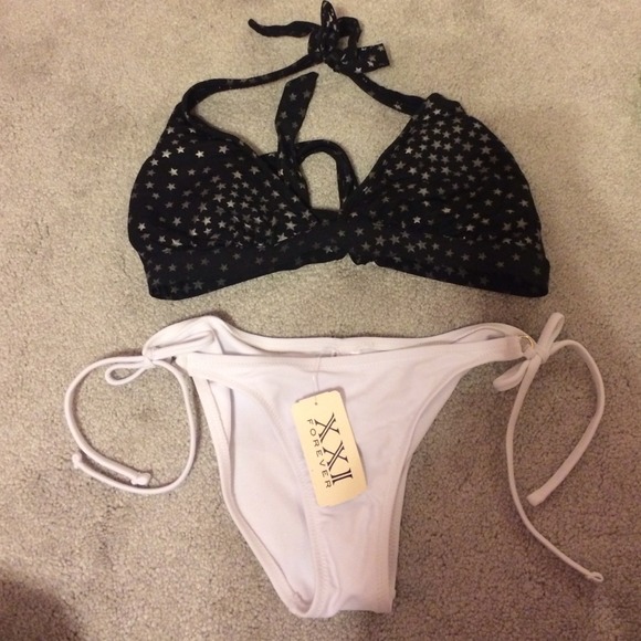 Black top Bikini with stars with white bottom