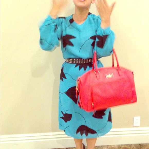 80's big print Floral Midi Dress