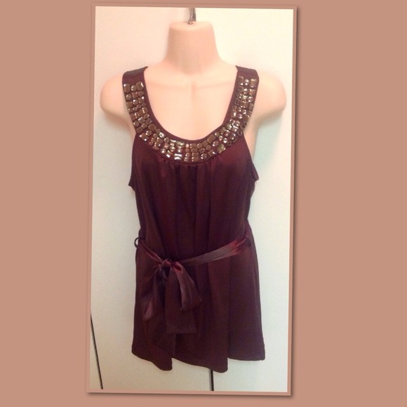 Embellished Tunic Top Chocolate Brown