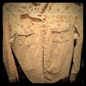 Jean lace long sleeve tie button up