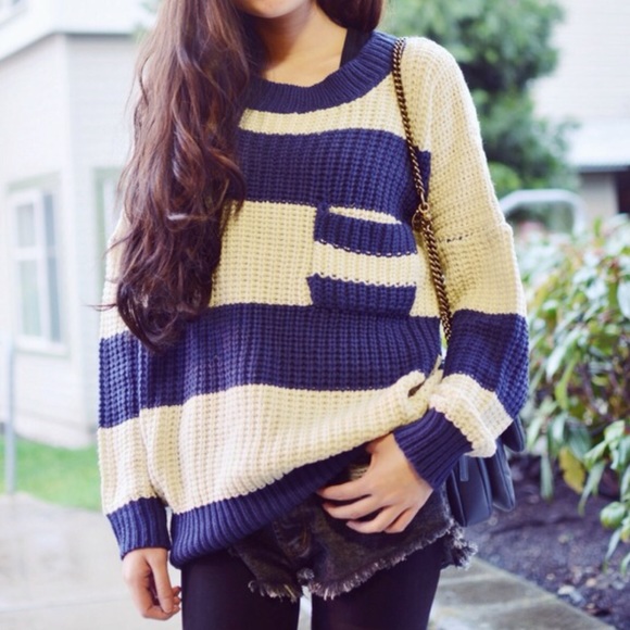 Sweaters - Street style oversized strip pocket sweater