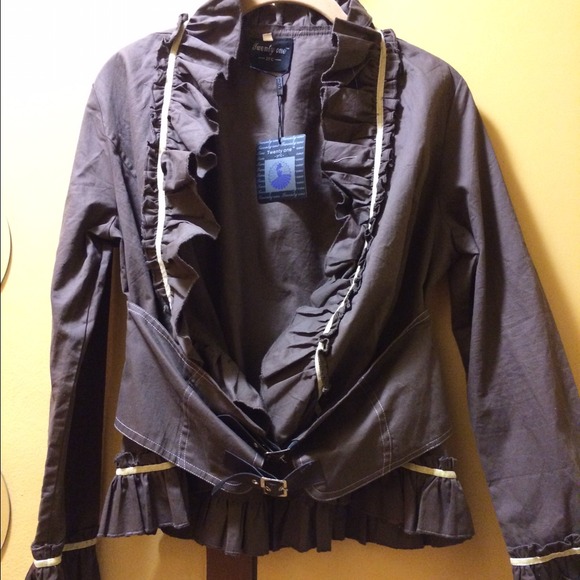 Brown with Beige piping crop jacket