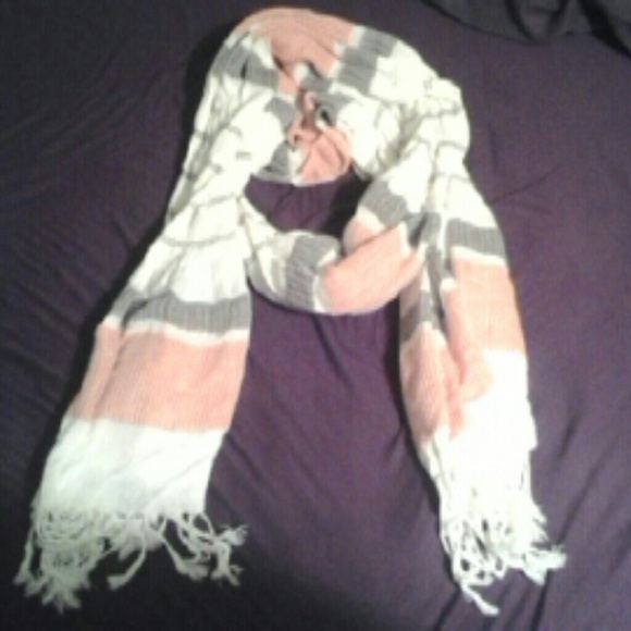 Coral, brown, and white scarf