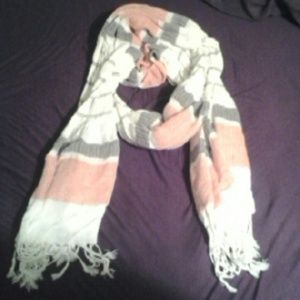 Coral, brown, and white scarf