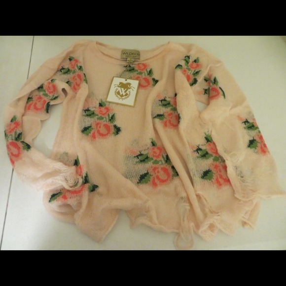 Wildfox Distressed Rose Floral Sweater