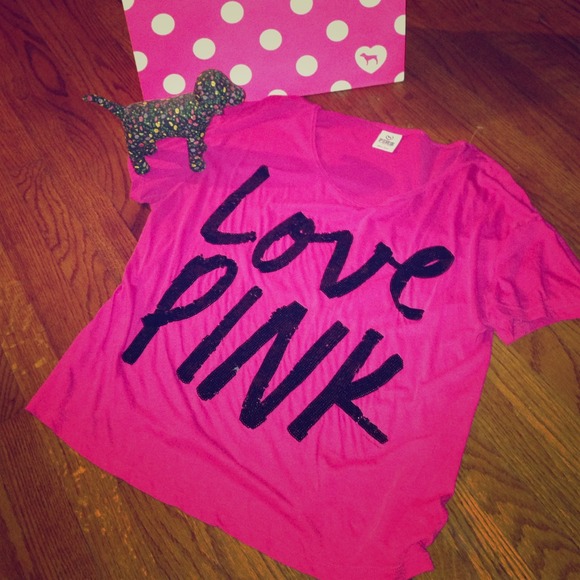 Sold In bundle Fushia love pink bling top - Picture 1 of 2