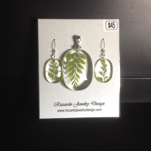 Pressed Fern Pendant and Earring Set
