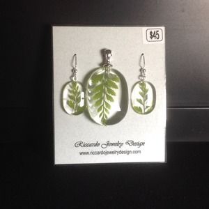 Pressed Fern Pendant and Earring Set