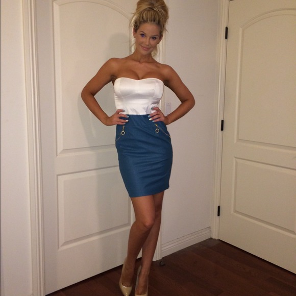 Reserved !! White and blue dress with gold detail