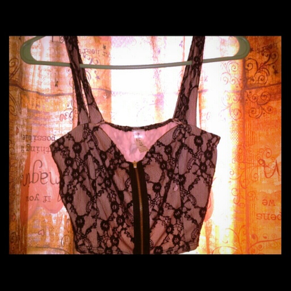 Black and pink lacey crop top.