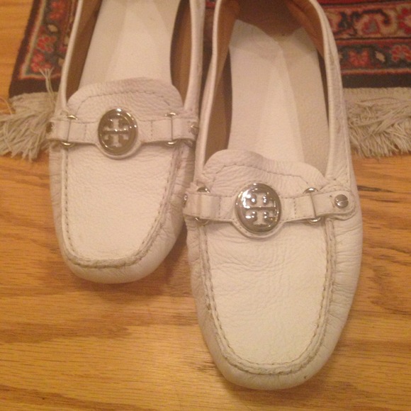 Tory Burch White Leather Loafers. Worn once.