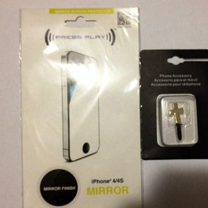 iPhone 4 mirror screen protecter & cross charm