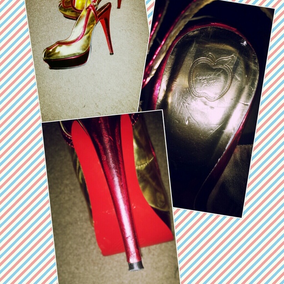 Red and gold sling back 4" heels - Picture 3 of 3