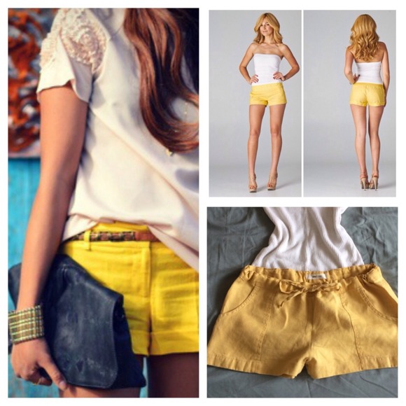 Yellow linen drawstring shorts