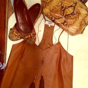 Tibi Racerback Leather Tank Top