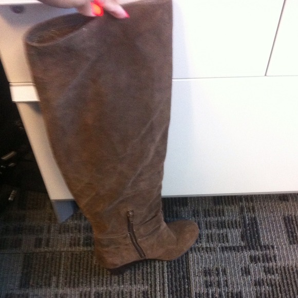 BCBG brown suede wedge knee high boots
