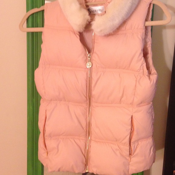 Soft Pink Down Feather Fur Lined Puffer Vest