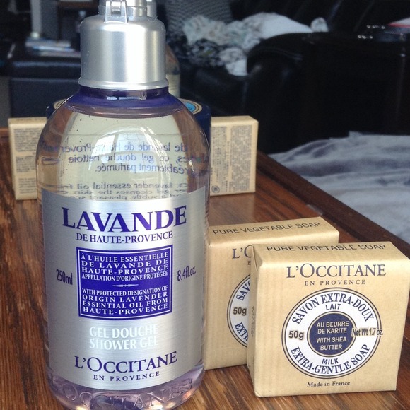 Brand new SEALED Loccitane shower gel & 2 soaps