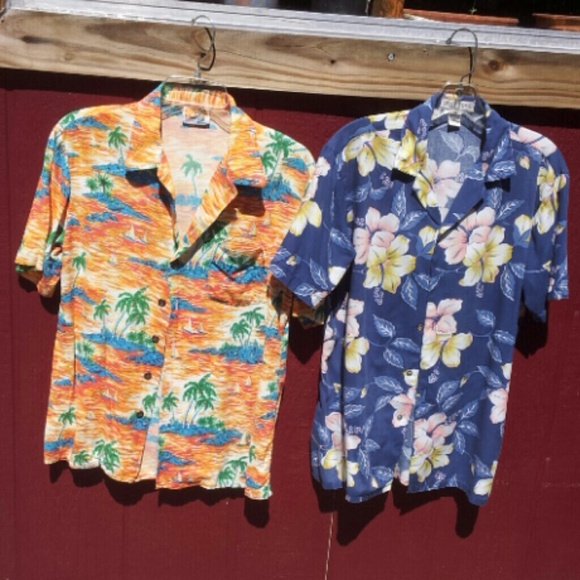2, 1980 vintage mens Hawaiian shirts